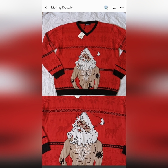 SSLR Ugly Christmas Sweater Knitted Pullover V-Neck Funny Santa Size 3XL Red - Picture 1 of 5